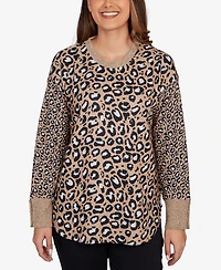 Ruby Rd. Petite Trimmed Cozy Animal Print Sweater