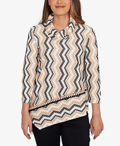 Ruby Rd. Petite Cowl Neck Zigzig Textured Knit Top
