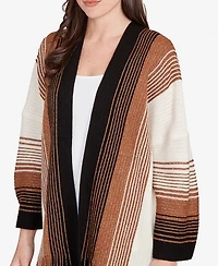 Ruby Rd. Petite Open Fringed Stripe Cardigan Sweater
