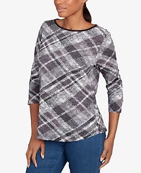 Ruby Rd. Petite Solid Tipped Plaid Knit Top