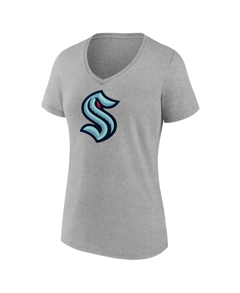 Fanatics Women's Heathered Gray Seattle Kraken Primary Logo Team V-Neck T-Shirt