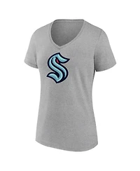 Fanatics Women's Heathered Gray Seattle Kraken Primary Logo Team V-Neck T-Shirt