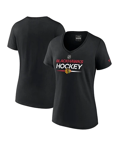 Fanatics Women's Black Chicago Blackhawks Authentic Pro V-Neck T-Shirt