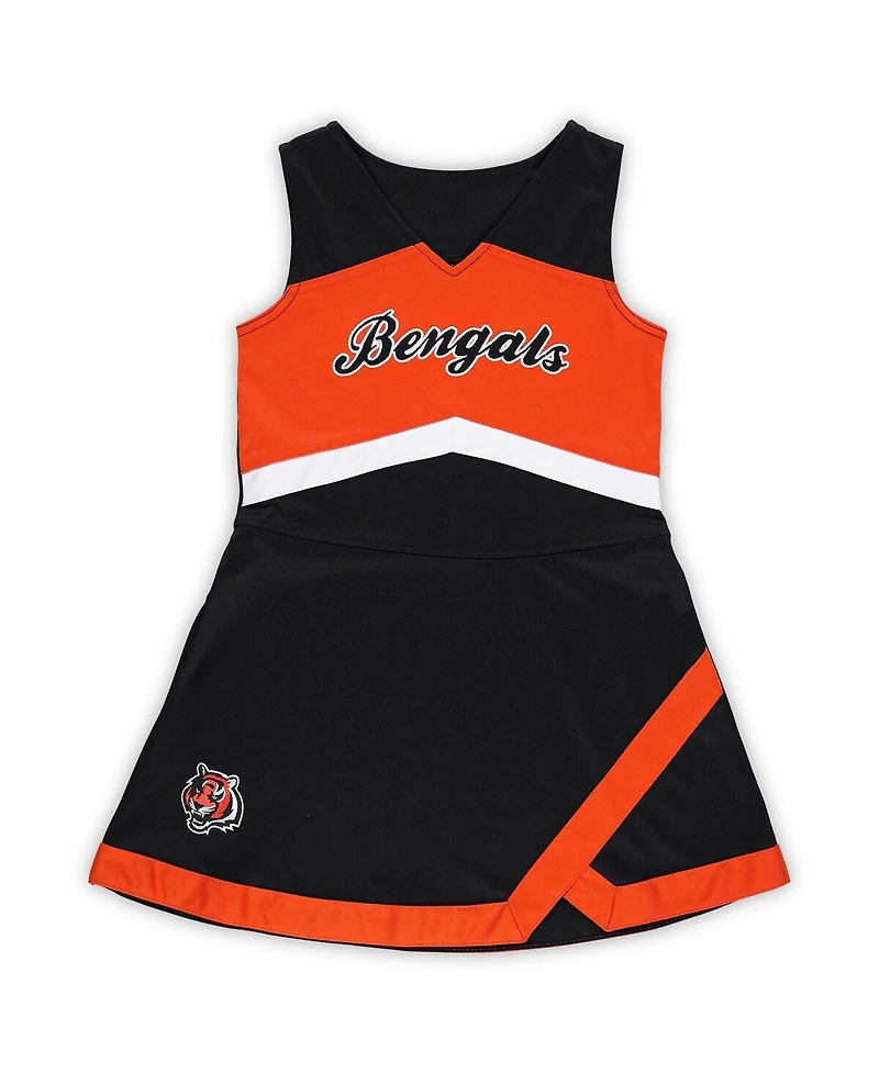 Outerstuff Girls Preschool Black Cincinnati Bengals Two-Piece Cheer Captain Jumper Dress with Bloomers Set