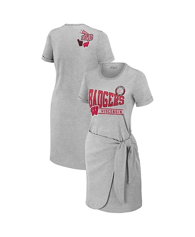 Wear by Erin Andrews Women's Heather Gray Wisconsin Badgers Knotted T-Shirt Dress