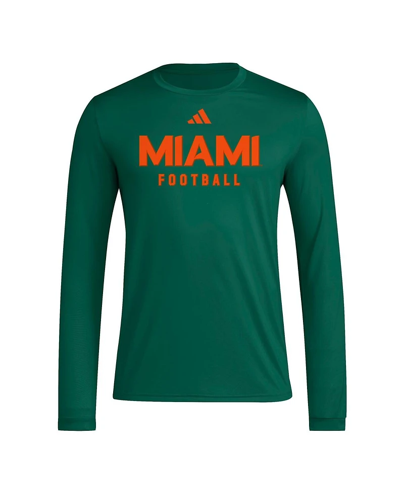 Adidas Men's Green Miami Hurricanes Locker Practice Football Pre-Game Long Sleeve T-Shirt