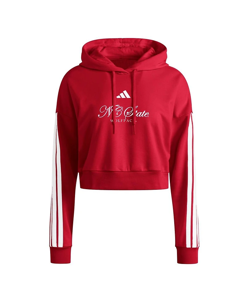 Adidas Women's Red Nc State Wolfpack Campus Queen Cropped Pullover Hoodie