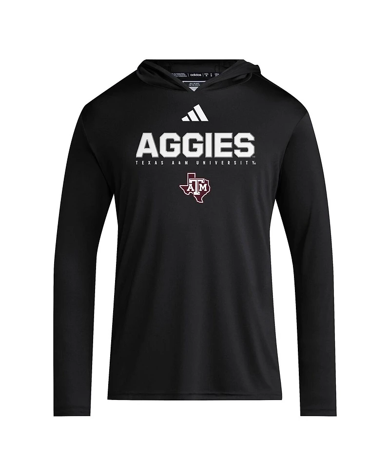 Adidas Men's Black Texas A&M Aggies 2025 Sideline Training Long Sleeve Hooded T-Shirt