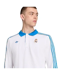 Adidas Men's White Real Madrid Terrace Icons Long Sleeve Polo Shirt