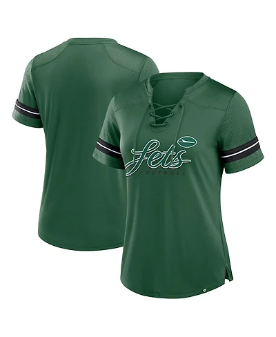 Fanatics Women's Green New York Jets Play Script Lace-Up T-Shirt