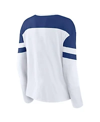 Fanatics Women's White/Blue Toronto Maple Leaf's Frozen Long Sleeve Notch Neck T-Shirt
