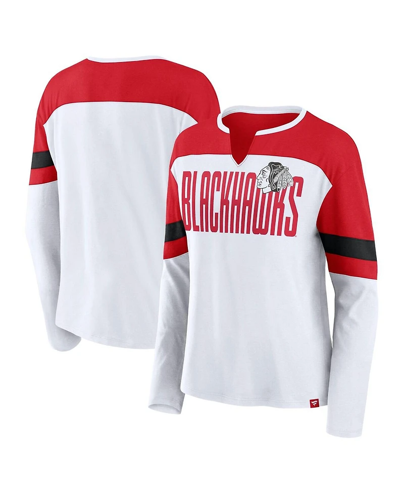 Fanatics Women's White/Red Chicago Blackhawks Frozen Long Sleeve Notch Neck T-Shirt