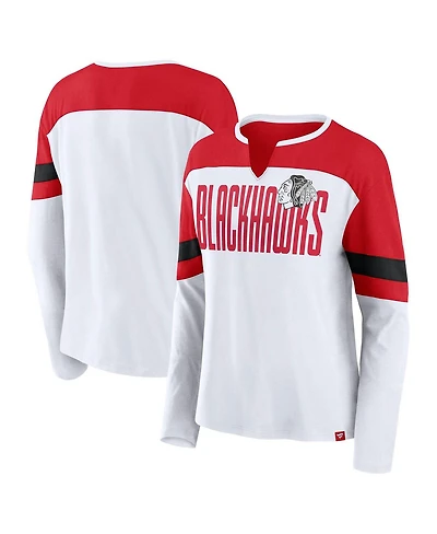 Fanatics Women's White/Red Chicago Blackhawks Frozen Long Sleeve Notch Neck T-Shirt