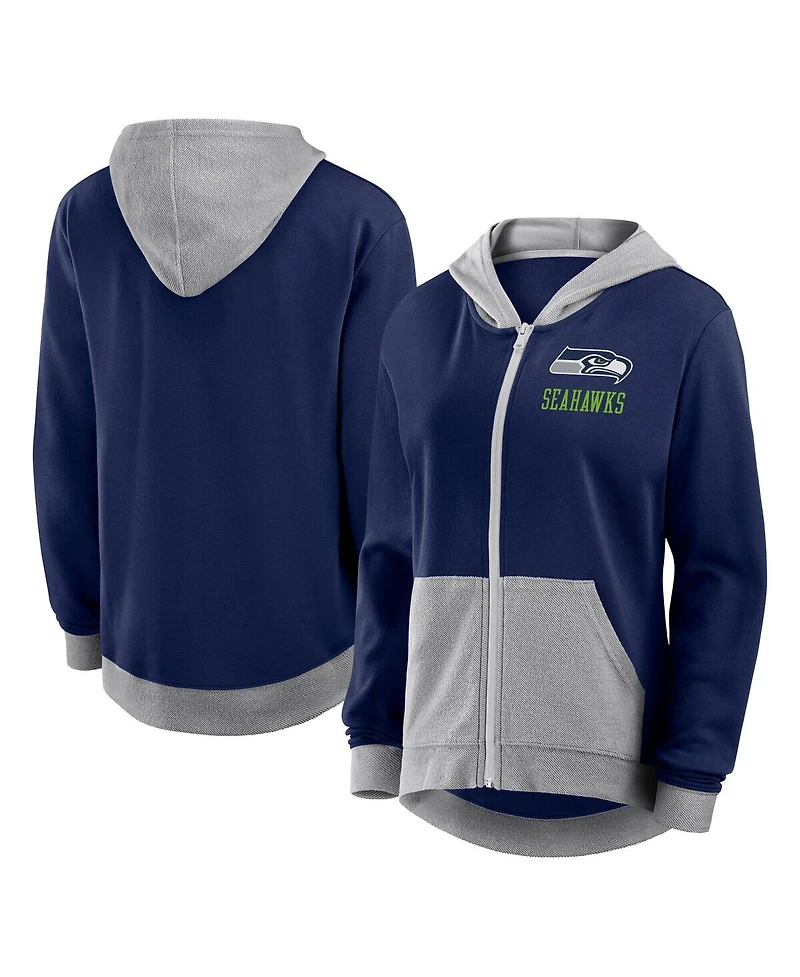 Logo Athletic Women's College Navy Seattle Seahawks Hit It French Terry Full-Zip Hoodie