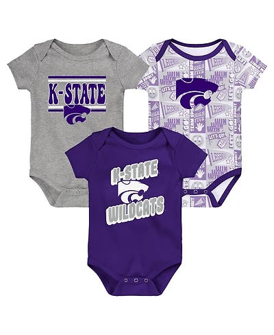 Outerstuff Newborn 3-Pack Purple Kansas State Wildcats Sunday Comics Bodysuit Set