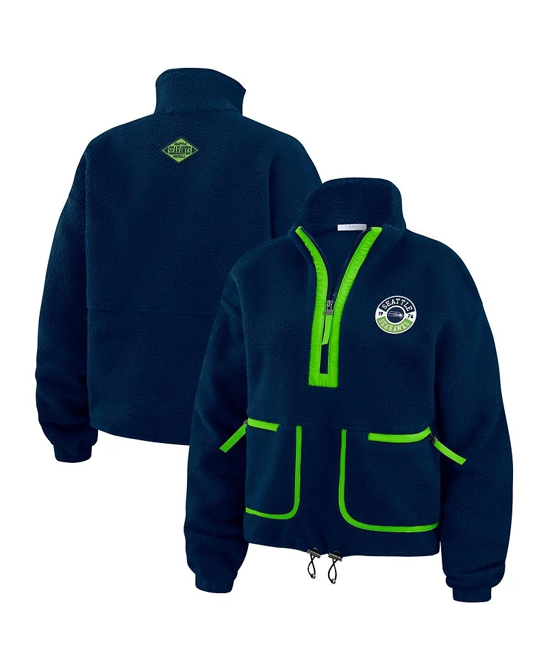 Wear by Erin Andrews Women's College Navy Seattle Seahawks Polar Fleece Half-Zip Jacket
