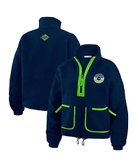 Wear by Erin Andrews Women's College Navy Seattle Seahawks Polar Fleece Half-Zip Jacket