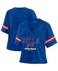 Wear by Erin Andrews Women's Royal Buffalo Bills Color Block Boxy Modest Crop V-Neck T-Shirt