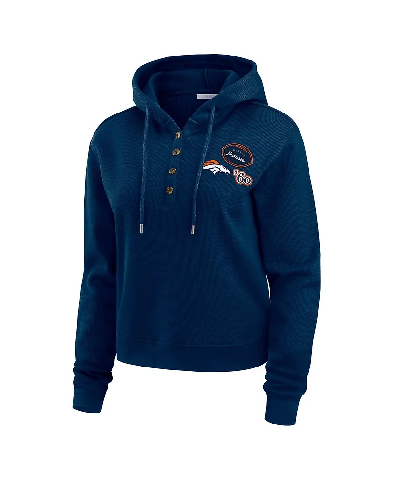 Wear by Erin Andrews Women's Navy Denver Broncos Waffle Hoodie Pullover Top