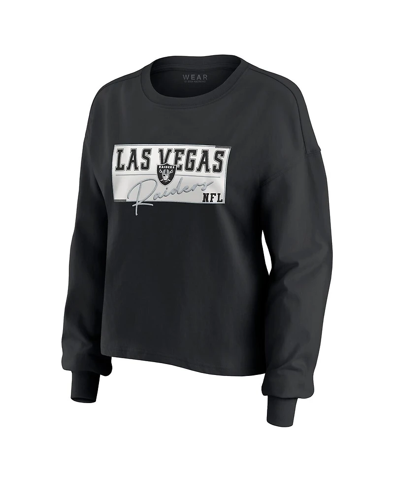 Wear by Erin Andrews Women's 2-Piece Black Las Vegas Raiders Heavy Rugby Jersey Long Sleeve T-Shirt and Shorts Lounge Set