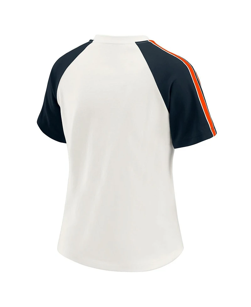 Wear by Erin Andrews Women's White Chicago Bears Sleeve Stripe Distressed Raglan T-Shirt