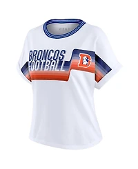 Wear by Erin Andrews Women's White Denver Broncos Cropped Center Stripe Dolman T-Shirt