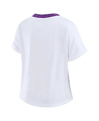 Wear by Erin Andrews Women's White Minnesota Vikings Cropped Center Stripe Dolman T-Shirt