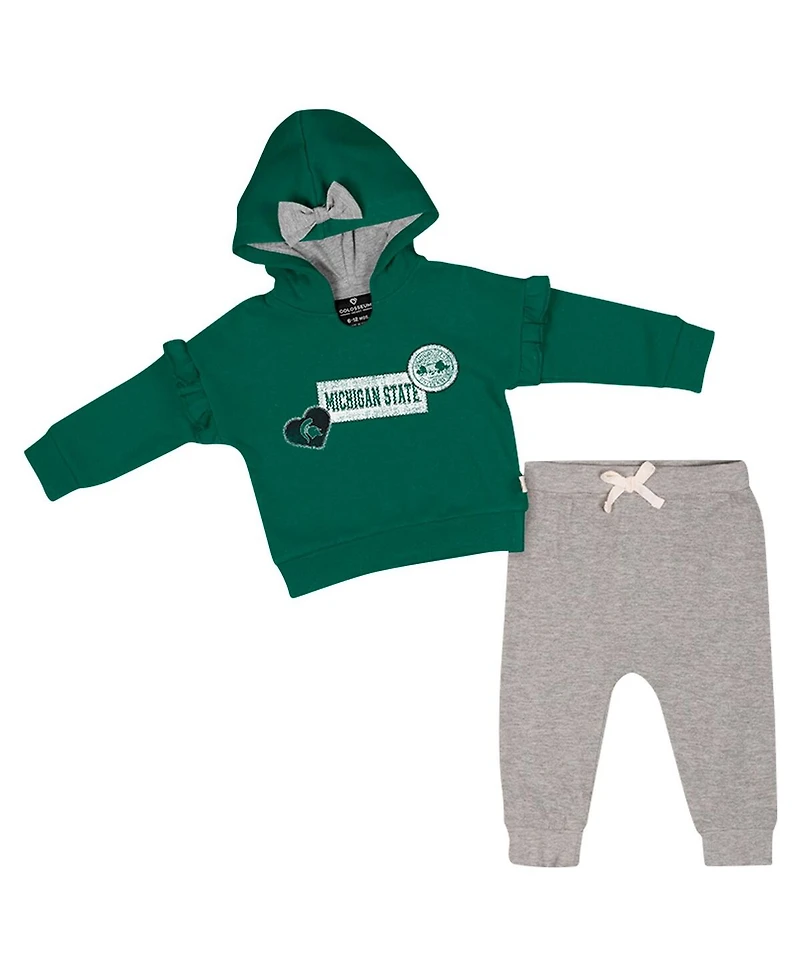 Colosseum Girls Baby Boys and Girls Green Michigan State Spartans Patches Fleece Pullover Hoodie and Pants Set