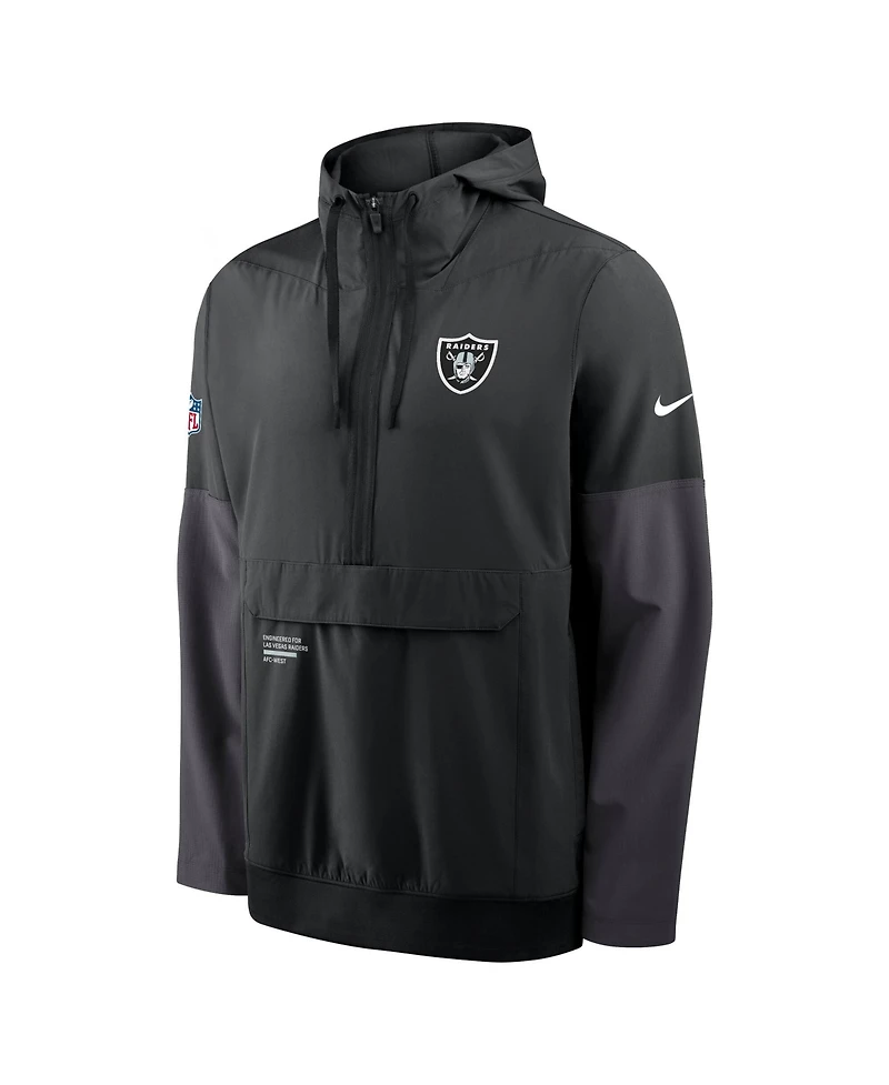 Nike Men's Black Las Vegas Raiders Sideline Anorak Half-Zip Hoodie Jacket