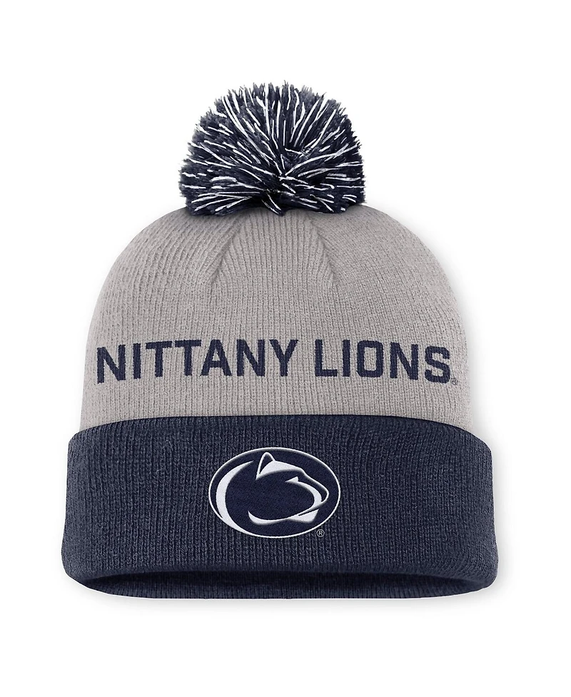 Nike Men's Gray/Navy Penn State Nittany Lions Primetime Peak Cuffed Pom with Knit Hat