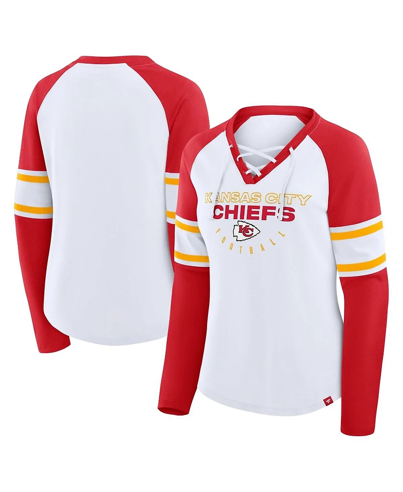 Fanatics Women's White/Red Kansas City Chiefs Redzone Blitz Package Raglan Lace-Up V-Neck Long Sleeve T-Shirt