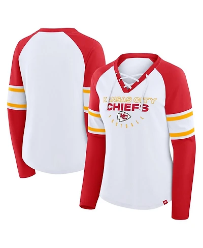 Fanatics Women's White/Red Kansas City Chiefs Redzone Blitz Package Raglan Lace-Up V-Neck Long Sleeve T-Shirt