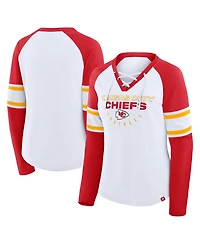 Fanatics Women's White/Red Kansas City Chiefs Redzone Blitz Package Raglan Lace-Up V-Neck Long Sleeve T-Shirt