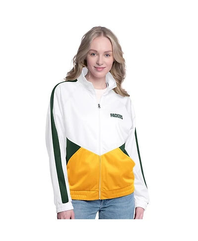 G-iii 4Her by Carl Banks Women's White/Green Green Bay Packers Rally Rhinestone Full-Zip Track Jacket