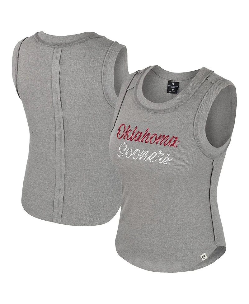 Colosseum Women's Heather Gray Oklahoma Sooners Beach You Ribbed Tri-Blend Tank Top
