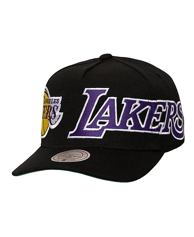 Mitchell & Ness Men's Black Los Angeles Lakers Busted Logo Wordmark Wrap-Around Pro Pinch Adjustable Hat