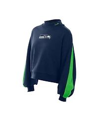 New Era Women's College Navy Seattle Seahawks Sport Night Mock Neck Balloon Sleeve Pullover Sweatshirt