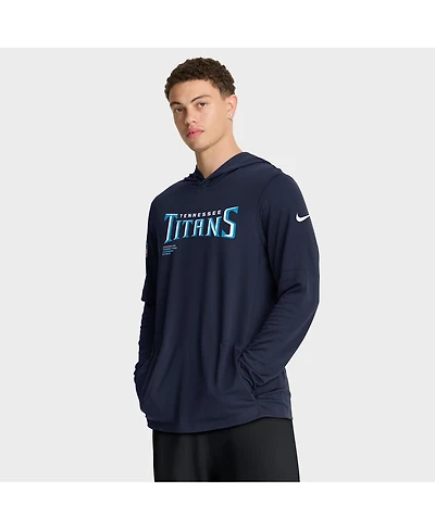 Nike Men's Navy Tennessee Titans Sideline Pure Fury Performance Long Sleeve Hoodie T-Shirt