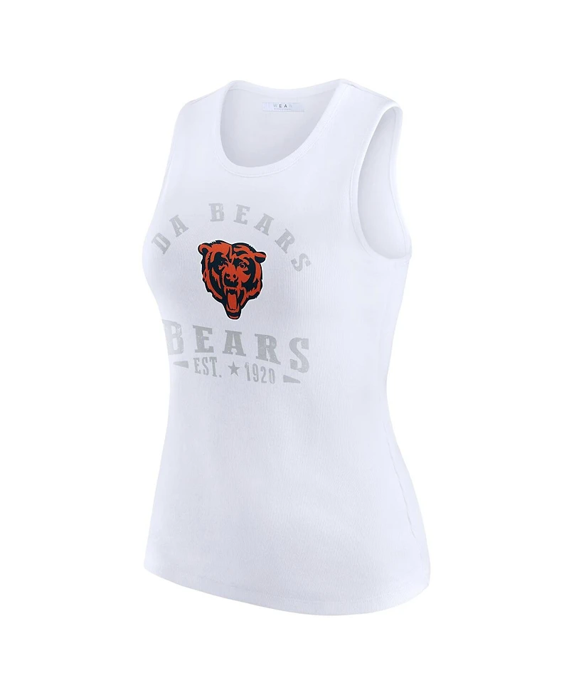 Wear by Erin Andrews Women's White Chicago Bears Ribbed Graphic Tank Top