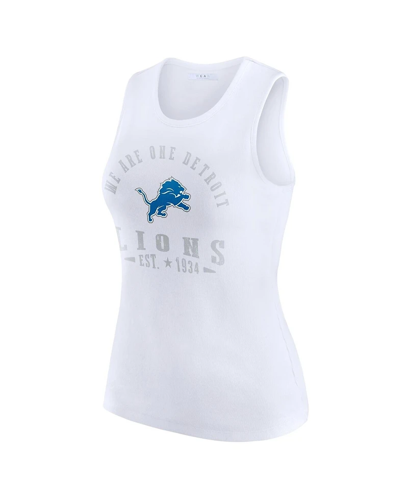 Wear by Erin Andrews Women's White Detroit Lions Ribbed Graphic Tank Top
