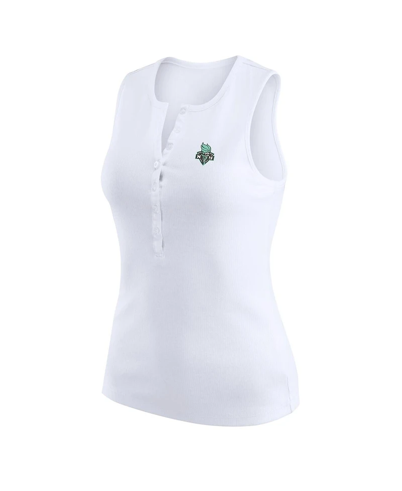 Wear by Erin Andrews Women's White New York Liberty Rib-Knit Henley Tank Top
