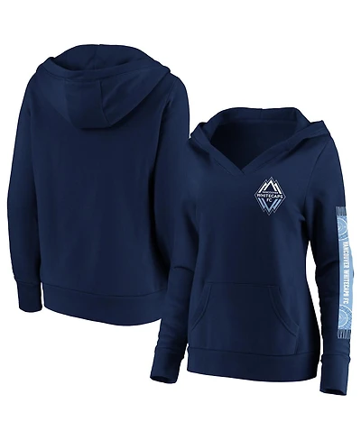 Fanatics Women's Navy Vancouver Whitecaps Fc Fleece Scarf Sleeve V-Neck Pullover Hoodie
