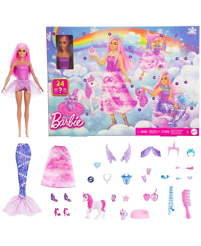 Barbie Advent Calendar with Fashion Doll and 24 Surprise Toy Accessories Including Unicorn and Pets