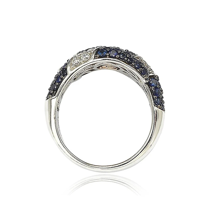 Suzy Levian New York Sterling Silver Sapphire & Created White Swirling Ring