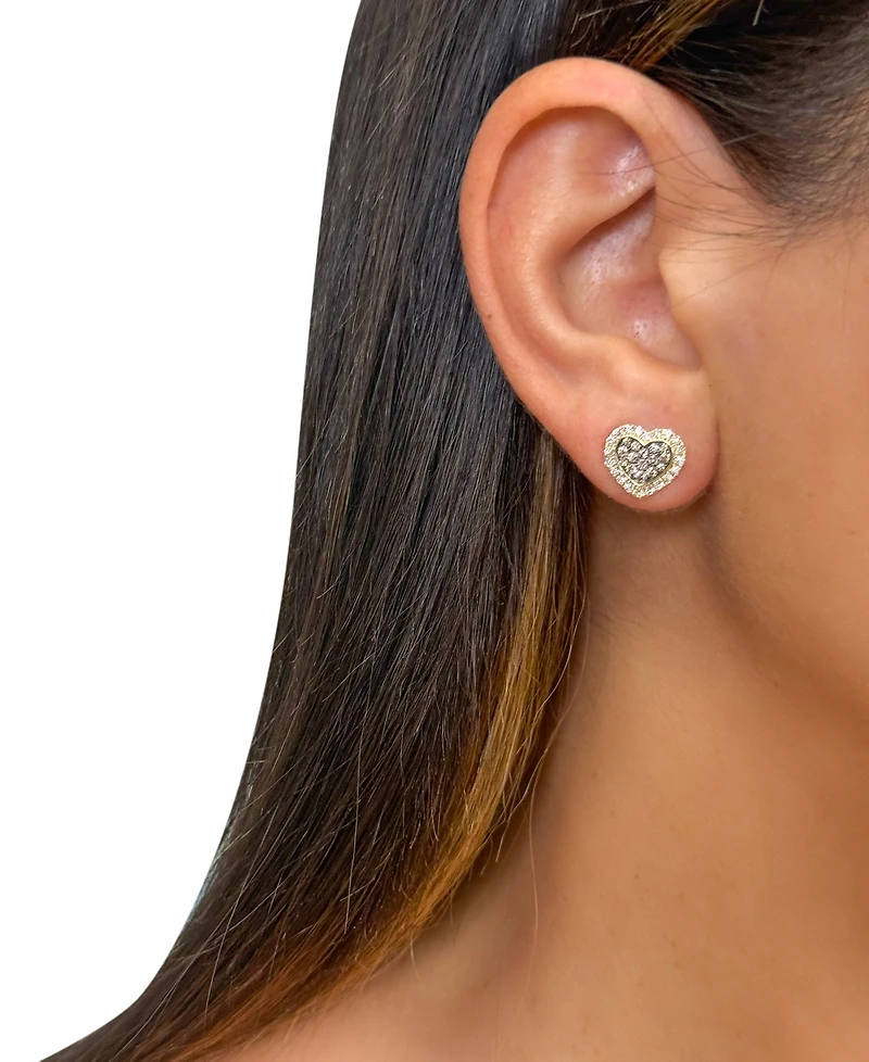 Le Vian Chocolate Diamond & Nude Diamond Halo Heart Stud Earrings (3/4 ct. t.w.) in 14k Gold