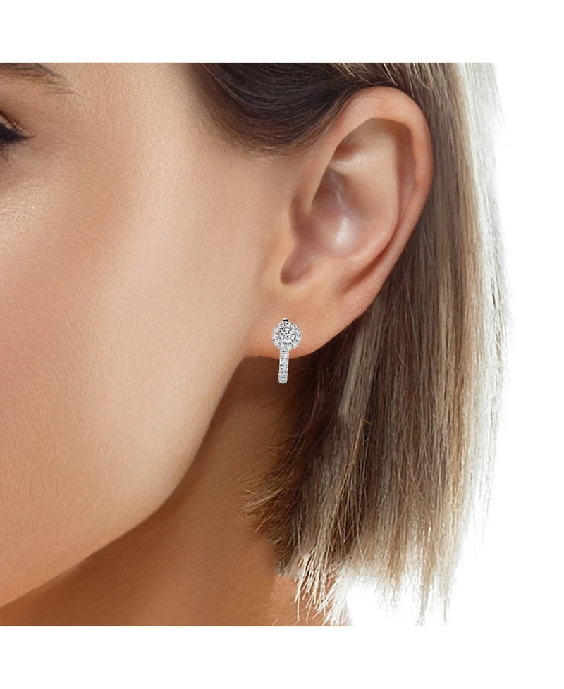 Diamond Halo Cluster Small Hoop Earrings (1/2 ct. t.w.) in 14k White Gold, .5"