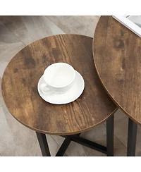 Homcom Set of 2 Round Tables with Metal Frame,