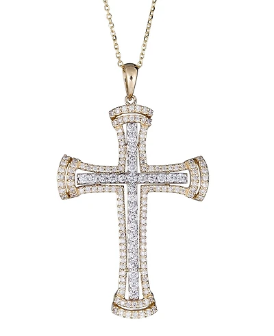 Diamond Cross Pendant Necklace (1 ct. t.w.) in 14k Gold & White Gold, 16" + 2" extender