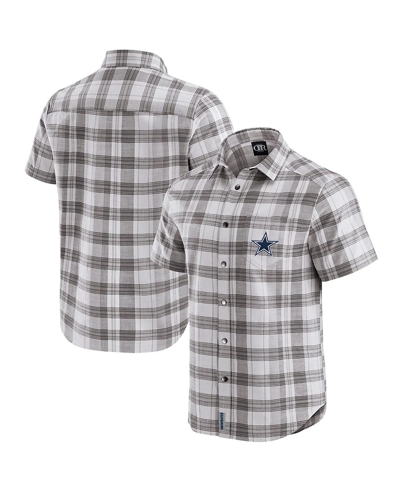 Darius Rucker Collection by Fanatics Men's Gray Dallas Cowboys Team Plaid Short Sleeve Full-Snap Shirt