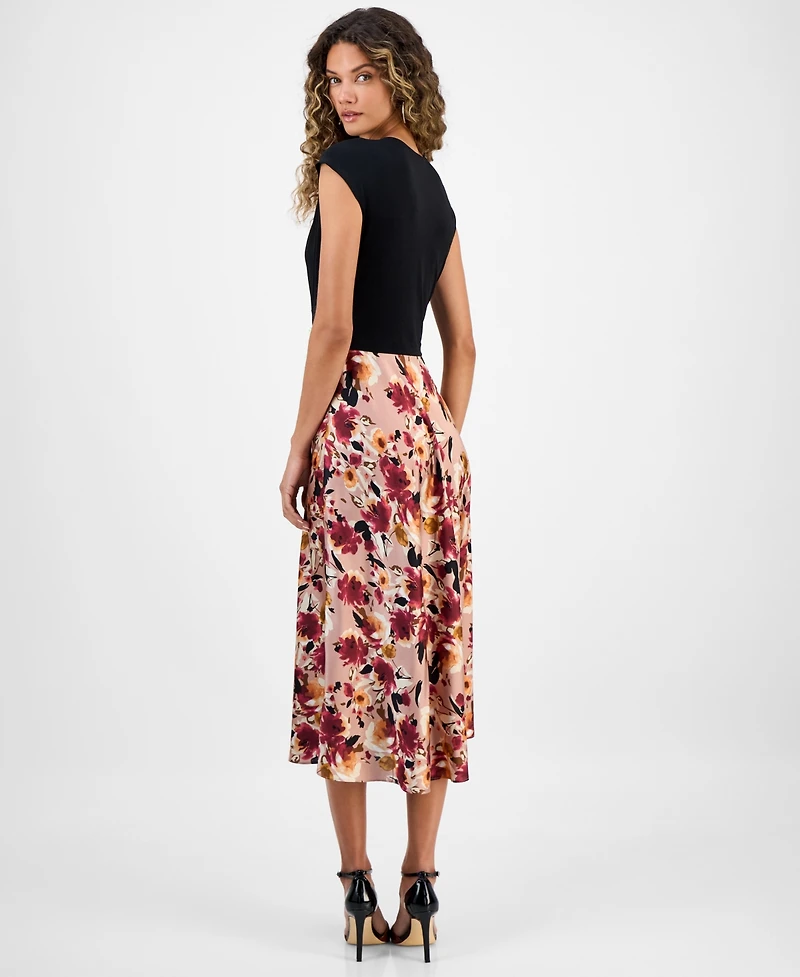 Robbie Bee Women's Colorblock Printed Cap-Sleeve Midi Dress
